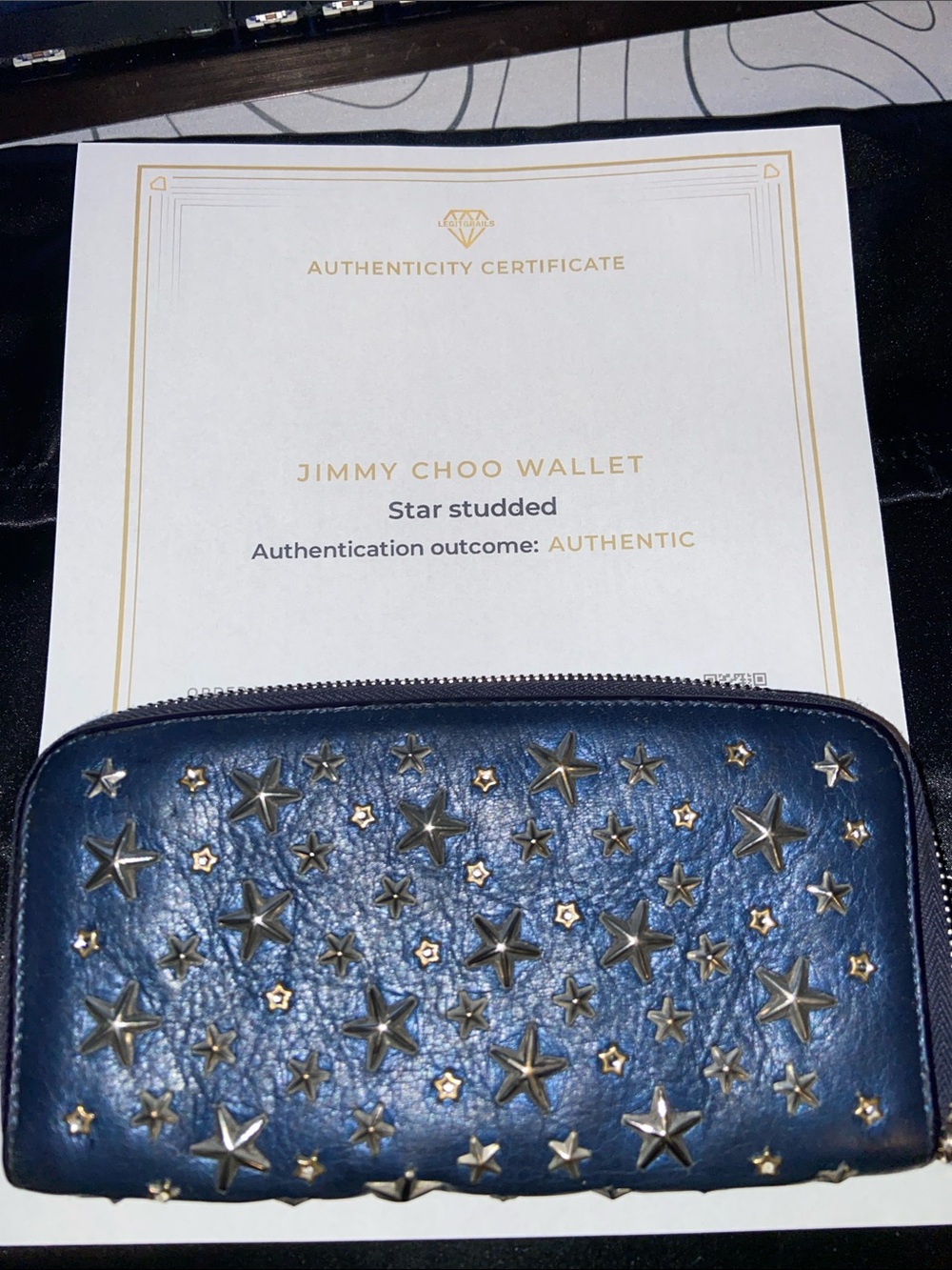 ❤️❤️Jimmy Choo Navy Blue Star-Studded Zip Wallet